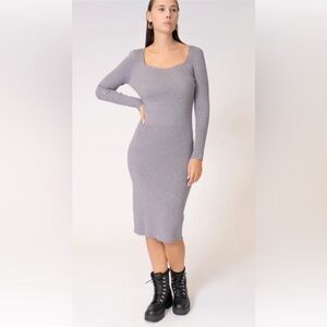 Area Stars NWT Gray Sweetheart Ribbed Knit Midi Sweater Dress